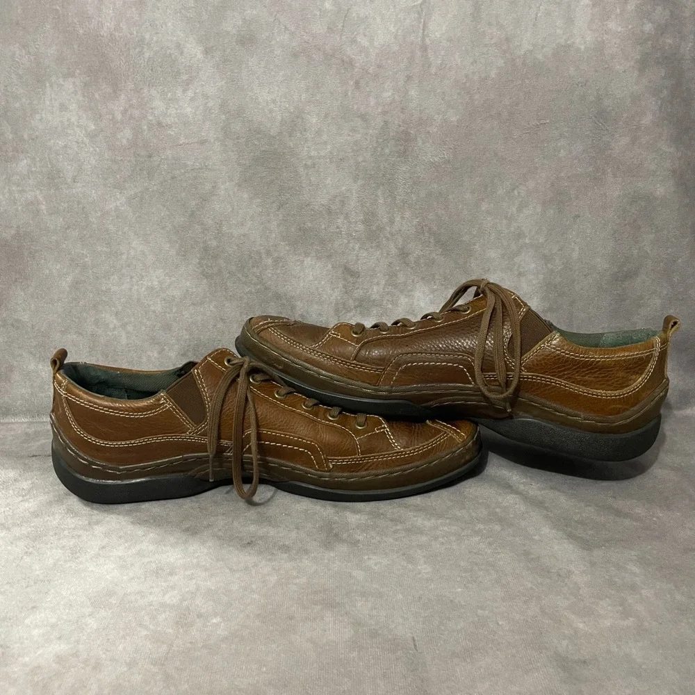 Clarks Leather Oxfords Mens Size 11.5 Brown Casual‎ Lace Up Round Toe Dad Shoe